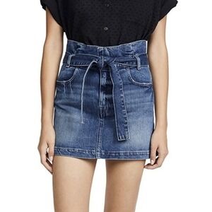 Frame Women's 26 Denim Belted Mini Skirt Pleated Myrtle Paperbag Waist Y2K Chic